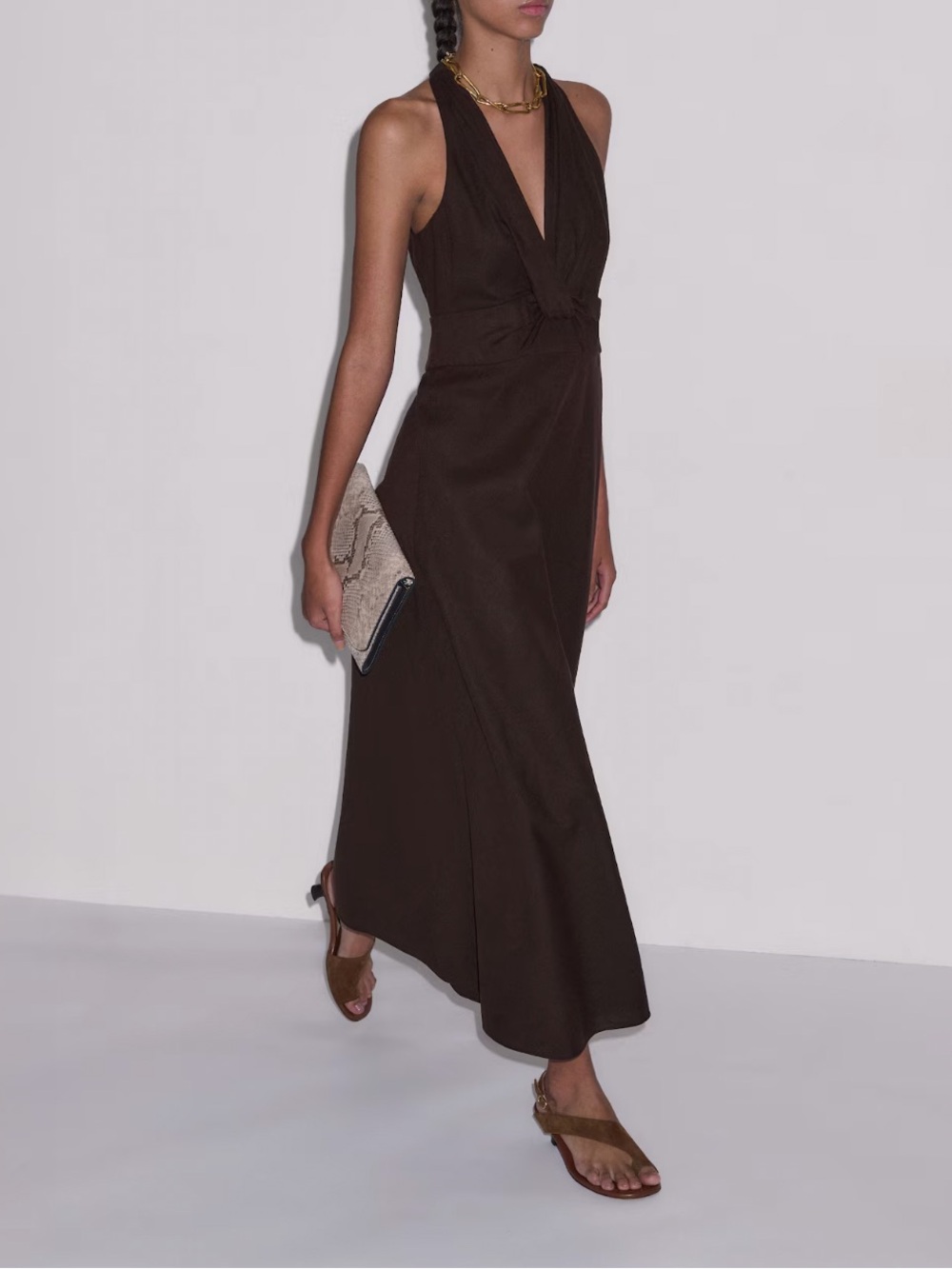 ME+EM Chocolate Brown Halter Maxi Dress